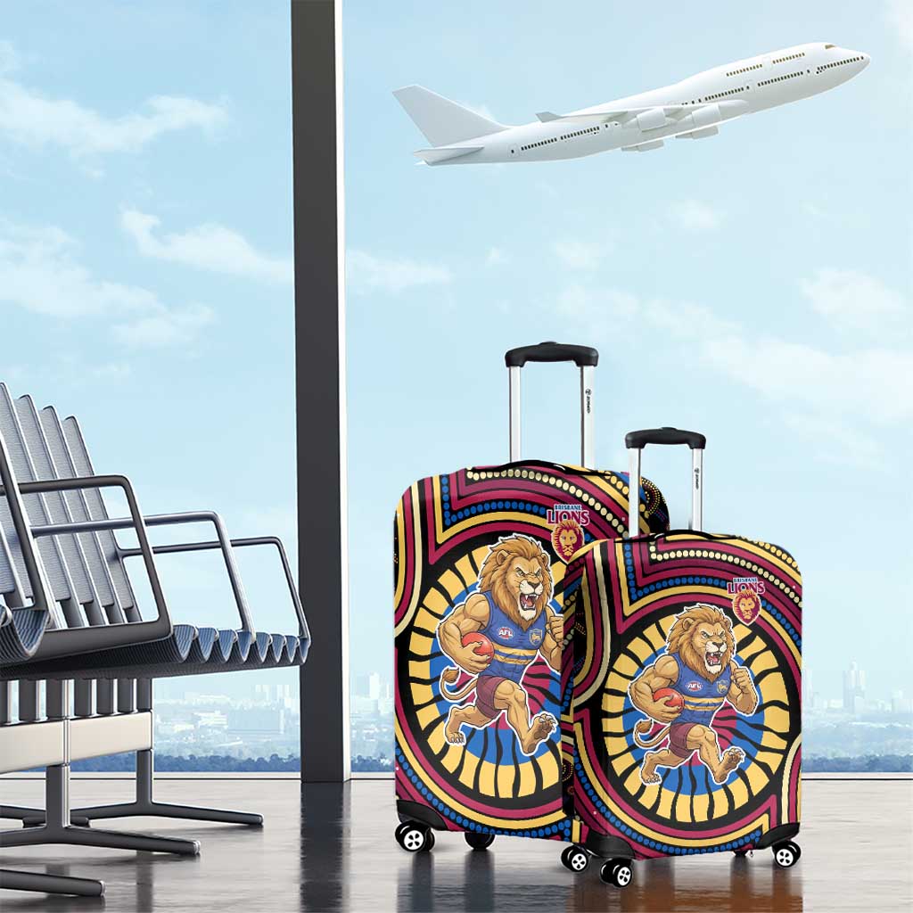 Brisbane Lions Luggage Cover Indigenous Monochrome Dot Art Mascot Style
