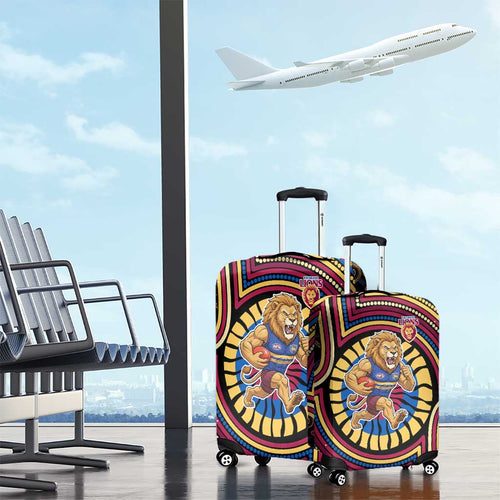 Brisbane Lions Luggage Cover Indigenous Monochrome Dot Art Mascot Style