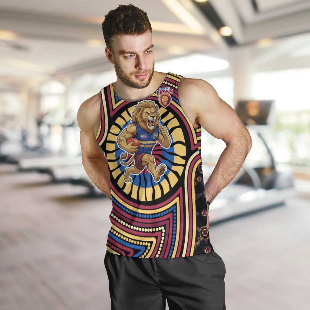 Brisbane Lions Men Tank Top Indigenous Monochrome Dot Art Mascot Style