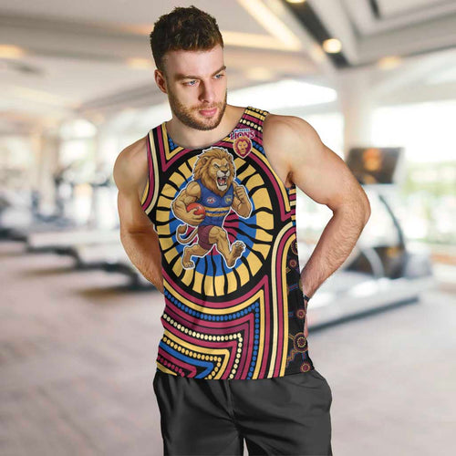 Brisbane Lions Men Tank Top Indigenous Monochrome Dot Art Mascot Style