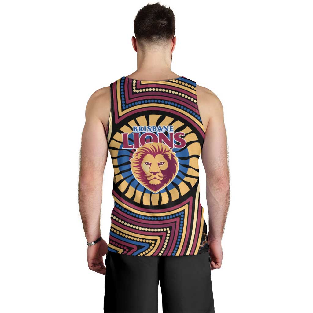 Brisbane Lions Men Tank Top Indigenous Monochrome Dot Art Mascot Style