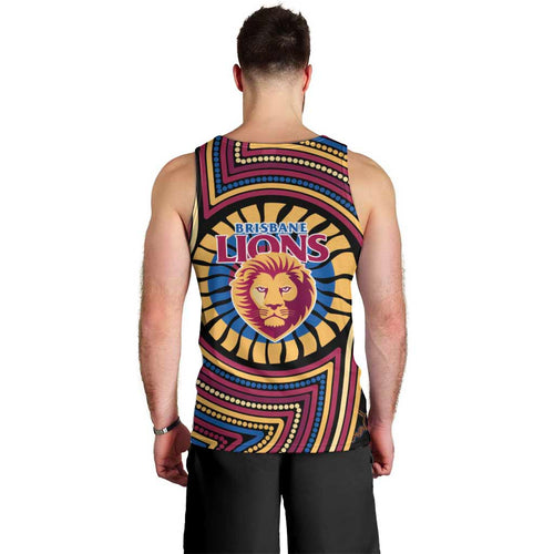 Brisbane Lions Men Tank Top Indigenous Monochrome Dot Art Mascot Style