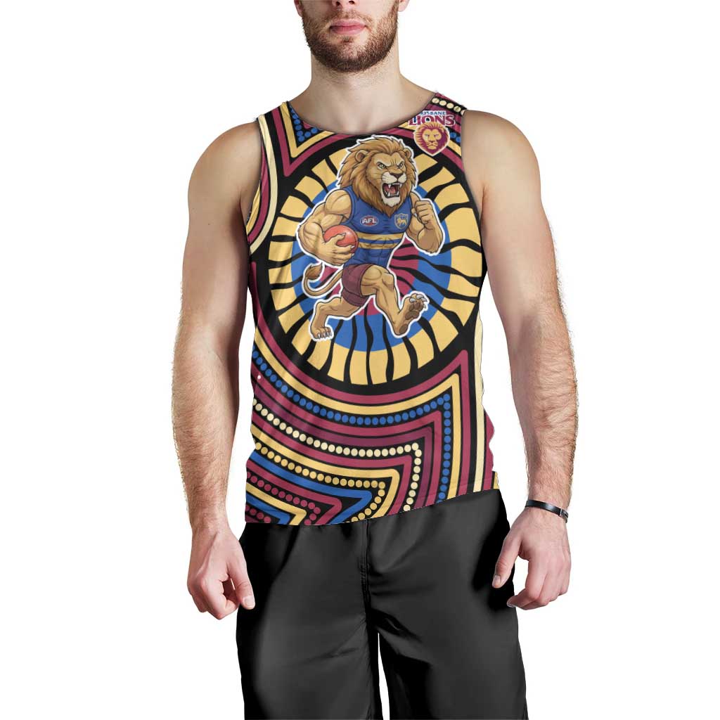 Brisbane Lions Men Tank Top Indigenous Monochrome Dot Art Mascot Style