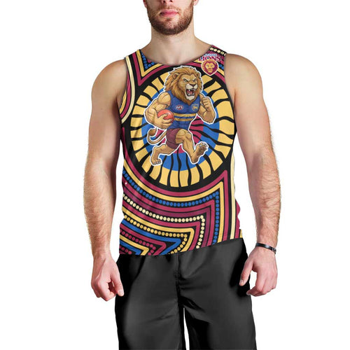Brisbane Lions Men Tank Top Indigenous Monochrome Dot Art Mascot Style
