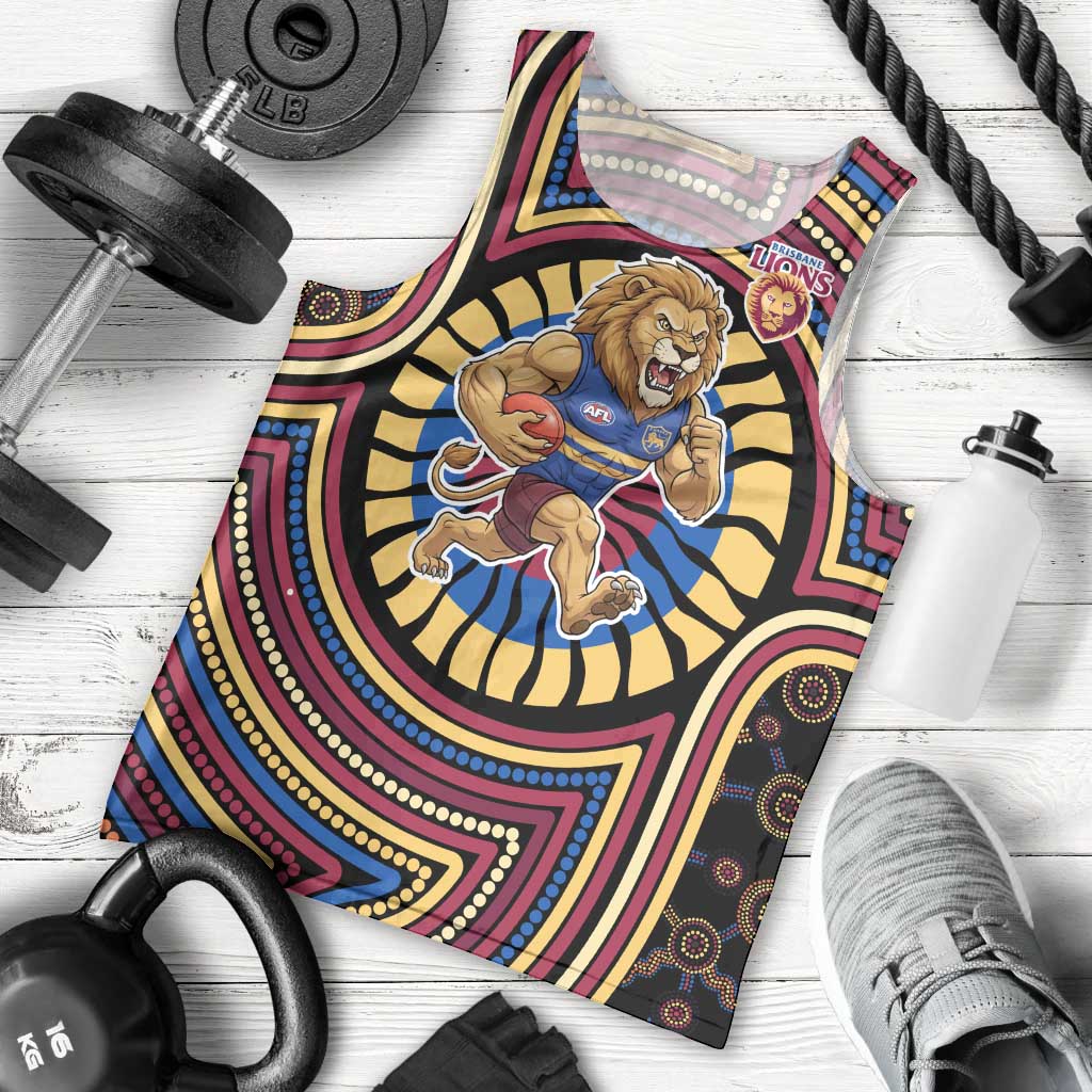 Brisbane Lions Men Tank Top Indigenous Monochrome Dot Art Mascot Style