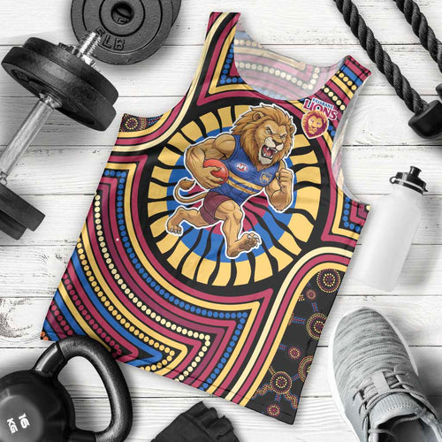 Brisbane Lions Men Tank Top Indigenous Monochrome Dot Art Mascot Style