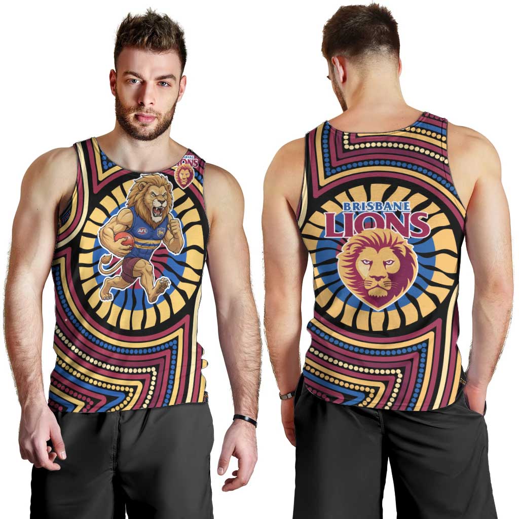 Brisbane Lions Men Tank Top Indigenous Monochrome Dot Art Mascot Style