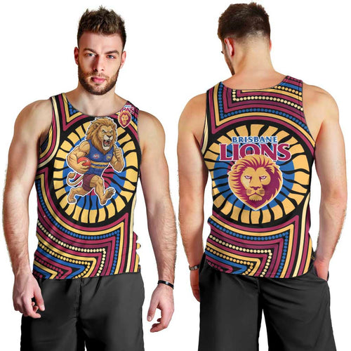 Brisbane Lions Men Tank Top Indigenous Monochrome Dot Art Mascot Style