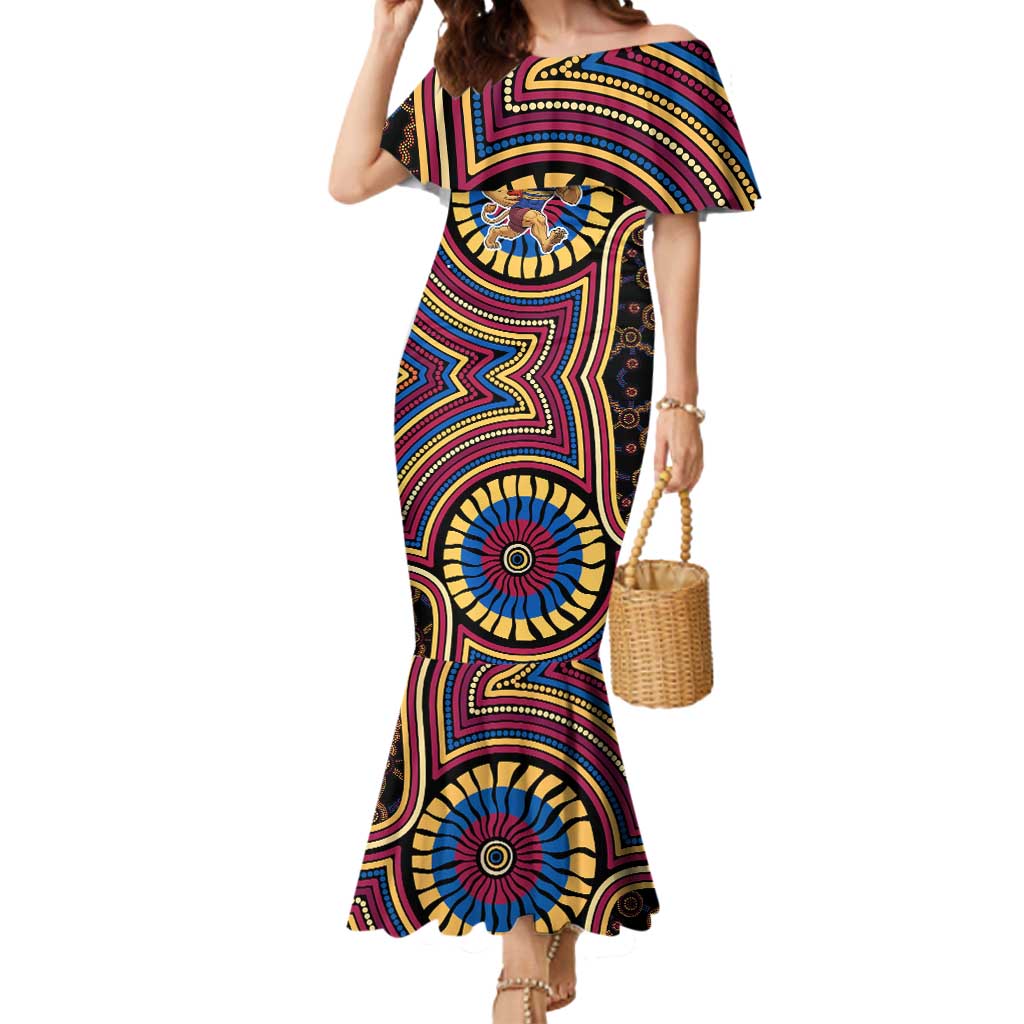 Brisbane Lions Mermaid Dress Indigenous Monochrome Dot Art Mascot Style