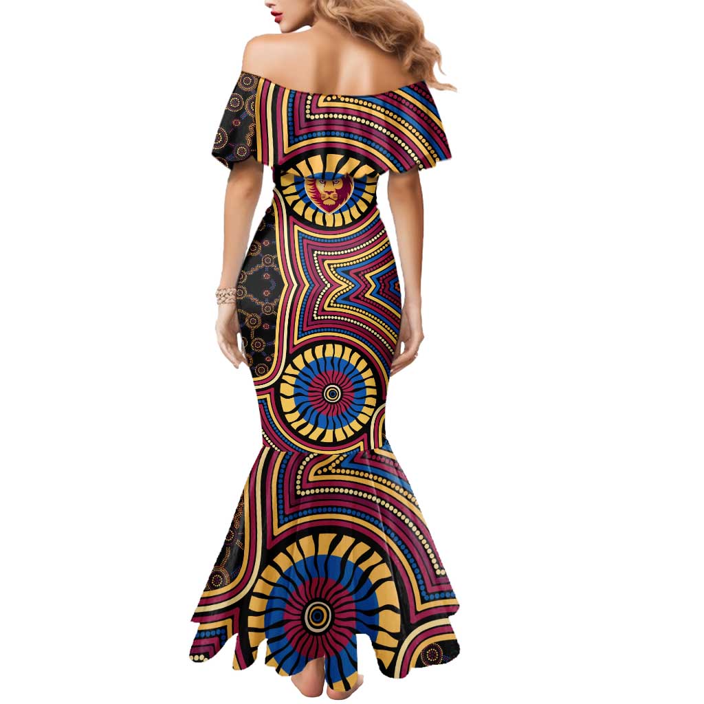 Brisbane Lions Mermaid Dress Indigenous Monochrome Dot Art Mascot Style