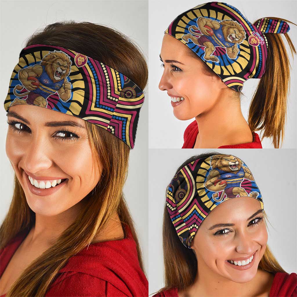 Brisbane Lions Neck Gaiter Indigenous Monochrome Dot Art Mascot Style