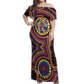 Brisbane Lions Off Shoulder Maxi Dress Indigenous Monochrome Dot Art Mascot Style