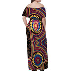 Brisbane Lions Off Shoulder Maxi Dress Indigenous Monochrome Dot Art Mascot Style