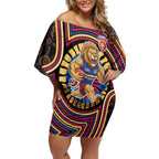 Brisbane Lions Off Shoulder Short Dress Indigenous Monochrome Dot Art Mascot Style
