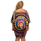 Brisbane Lions Off Shoulder Short Dress Indigenous Monochrome Dot Art Mascot Style