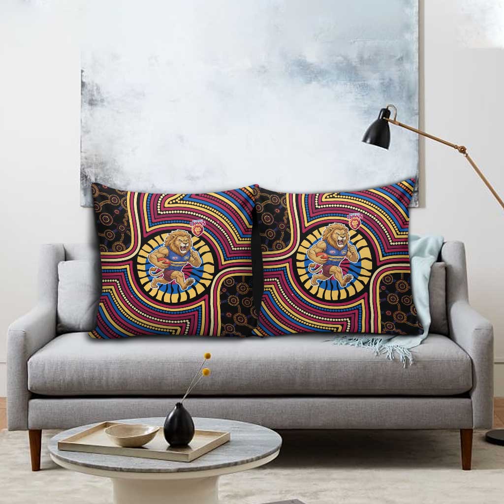 Brisbane Lions Pillow Cover Indigenous Monochrome Dot Art Mascot Style