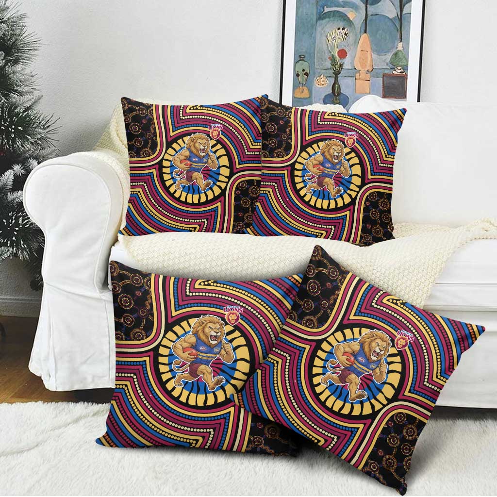 Brisbane Lions Pillow Cover Indigenous Monochrome Dot Art Mascot Style