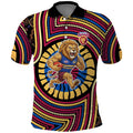 Brisbane Lions Polo Shirt Indigenous Monochrome Dot Art Mascot Style