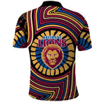 Brisbane Lions Polo Shirt Indigenous Monochrome Dot Art Mascot Style