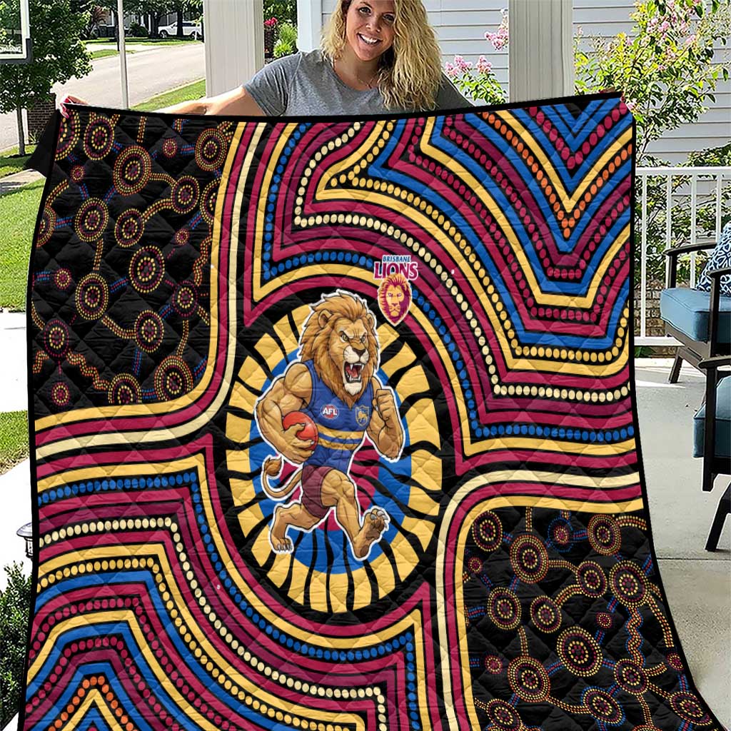 Brisbane Lions Quilt Indigenous Monochrome Dot Art Mascot Style