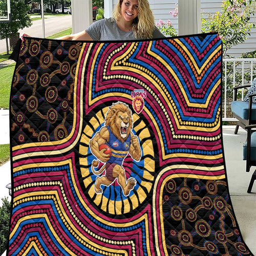 Brisbane Lions Quilt Indigenous Monochrome Dot Art Mascot Style
