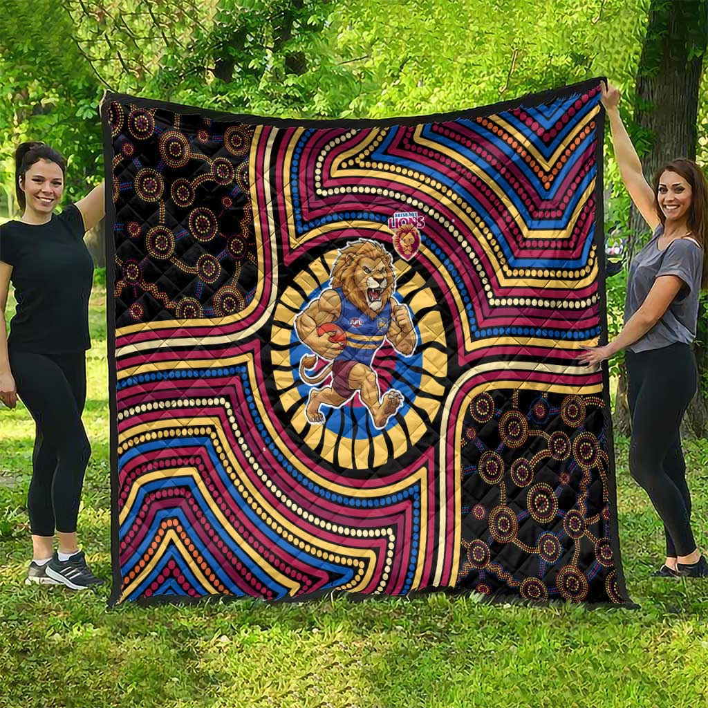 Brisbane Lions Quilt Indigenous Monochrome Dot Art Mascot Style