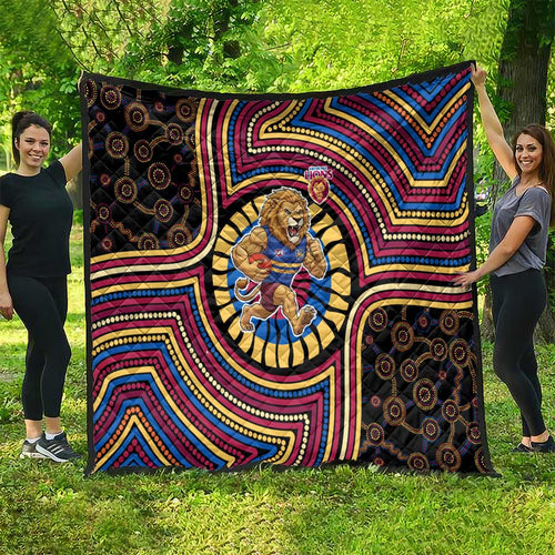 Brisbane Lions Quilt Indigenous Monochrome Dot Art Mascot Style