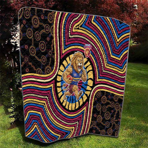 Brisbane Lions Quilt Indigenous Monochrome Dot Art Mascot Style