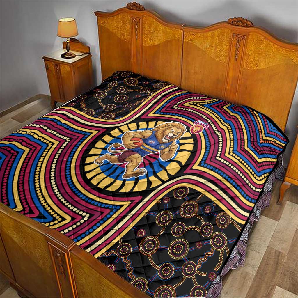 Brisbane Lions Quilt Indigenous Monochrome Dot Art Mascot Style