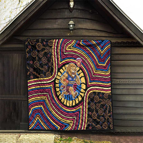 Brisbane Lions Quilt Indigenous Monochrome Dot Art Mascot Style