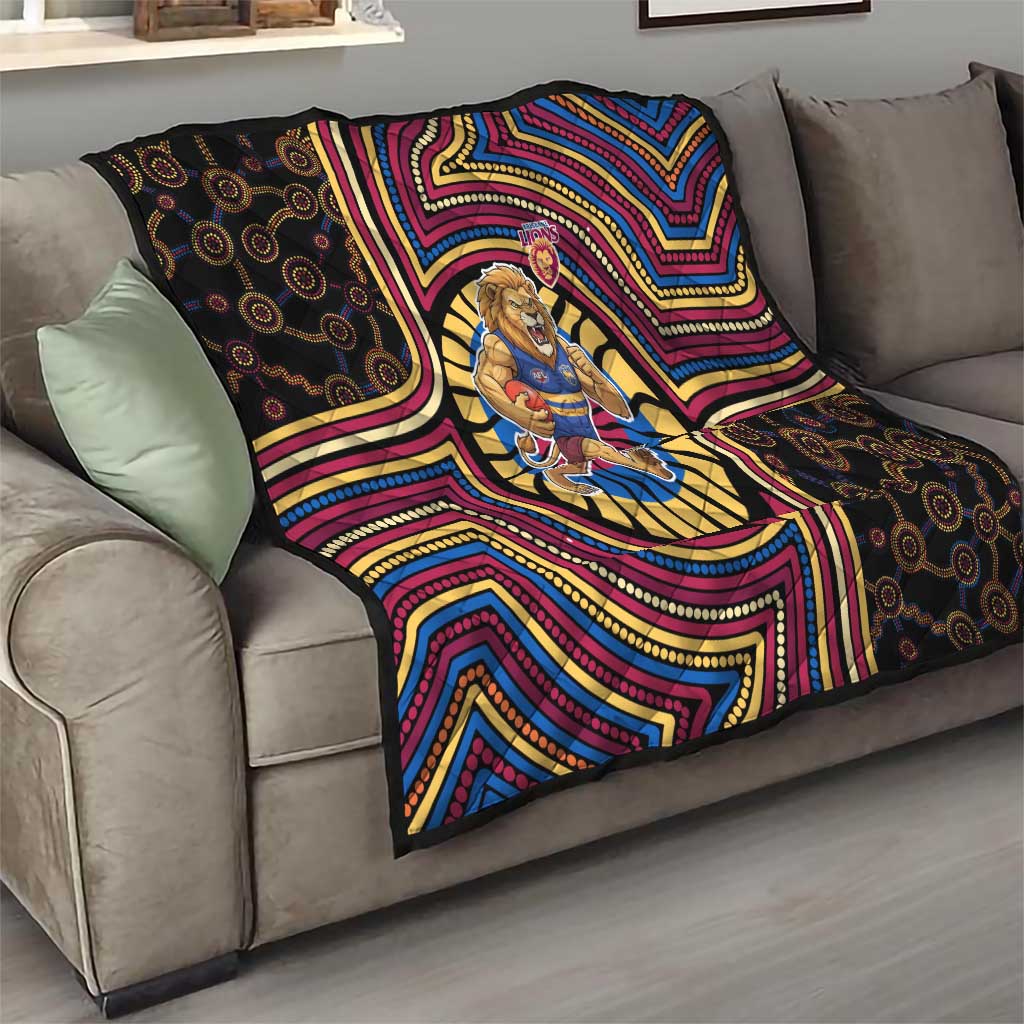Brisbane Lions Quilt Indigenous Monochrome Dot Art Mascot Style