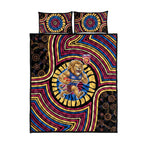 Brisbane Lions Quilt Bed Set Indigenous Monochrome Dot Art Mascot Style