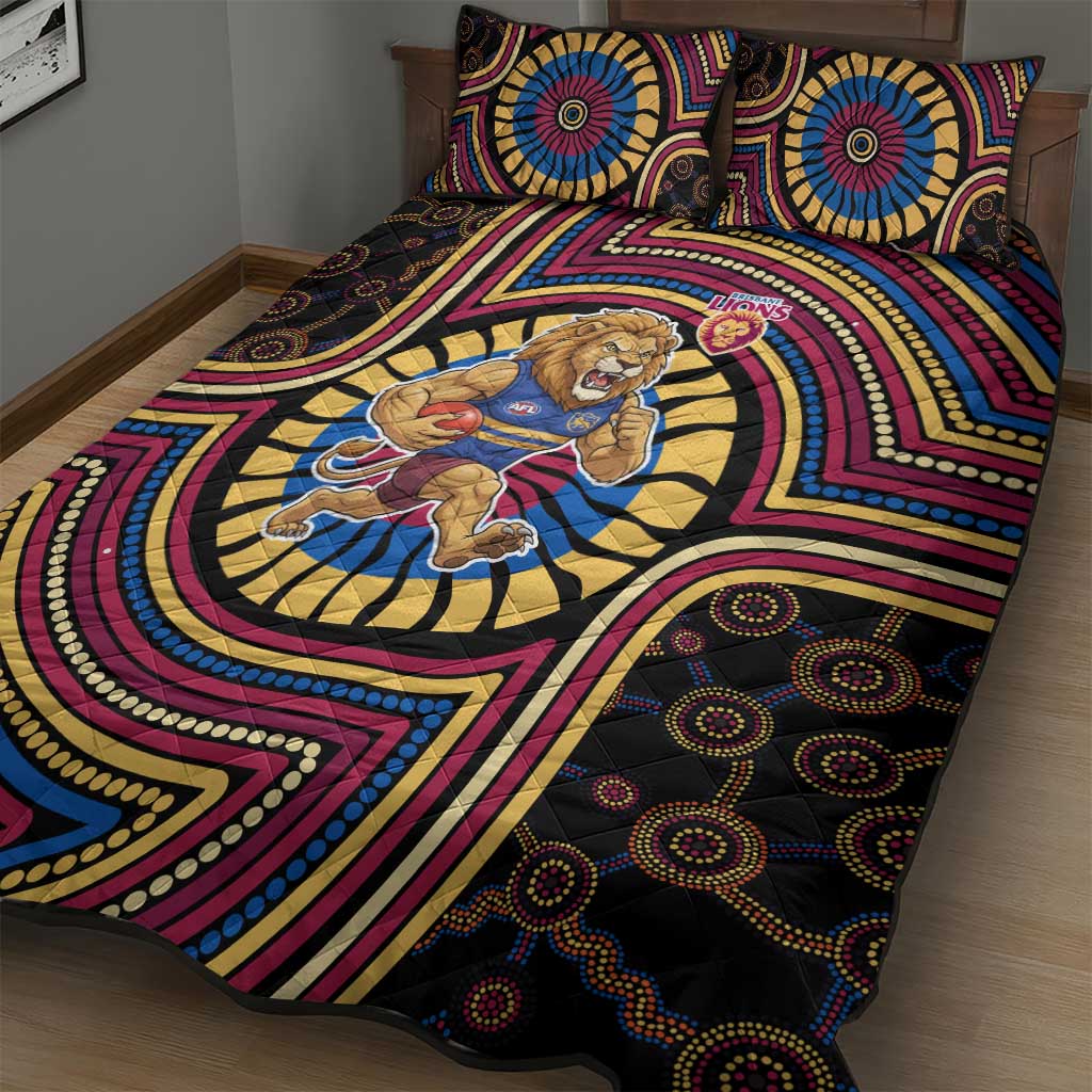 Brisbane Lions Quilt Bed Set Indigenous Monochrome Dot Art Mascot Style