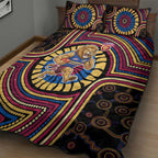 Brisbane Lions Quilt Bed Set Indigenous Monochrome Dot Art Mascot Style