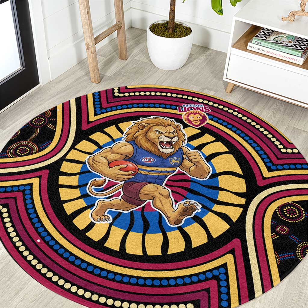 Brisbane Lions Round Carpet Indigenous Monochrome Dot Art Mascot Style