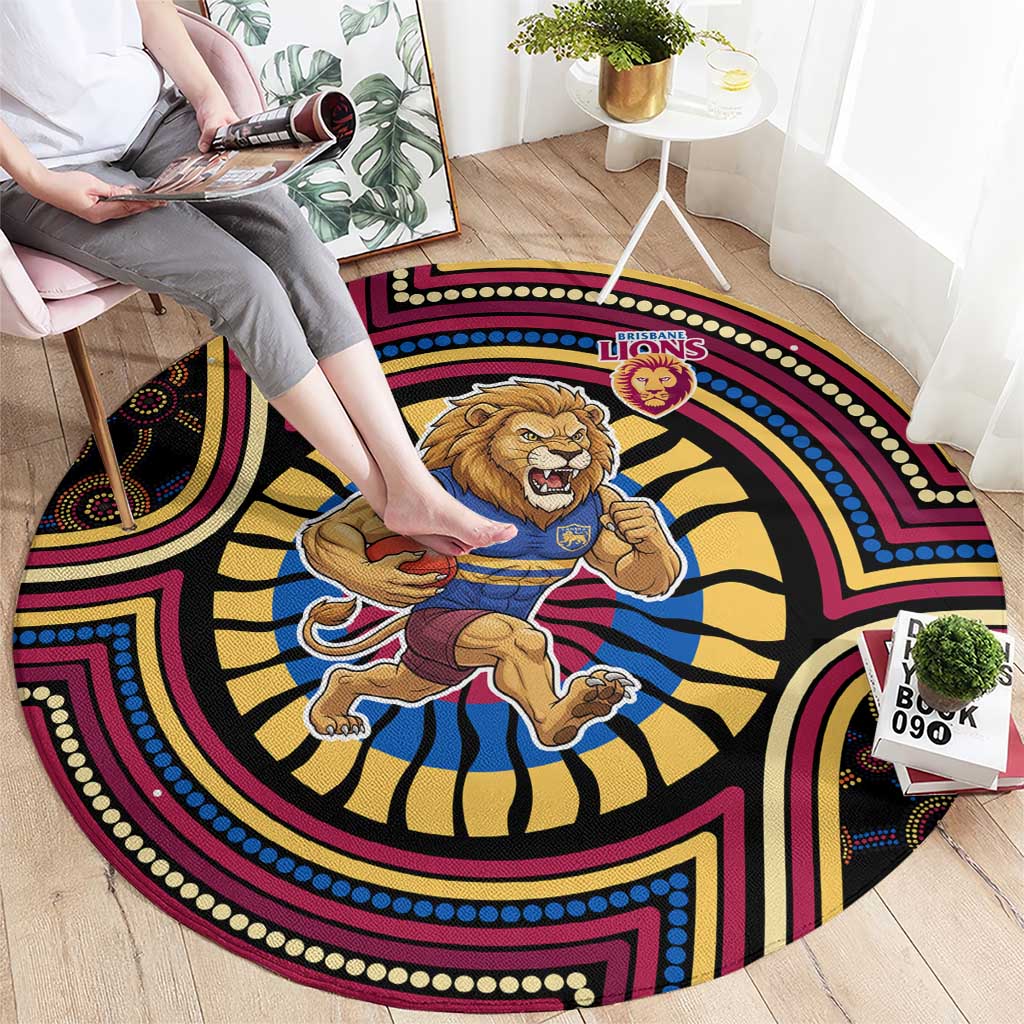 Brisbane Lions Round Carpet Indigenous Monochrome Dot Art Mascot Style