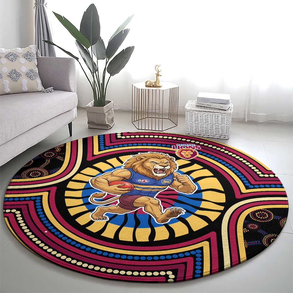 Brisbane Lions Round Carpet Indigenous Monochrome Dot Art Mascot Style