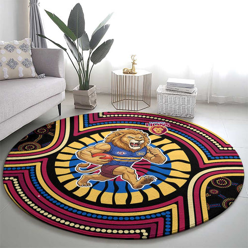 Brisbane Lions Round Carpet Indigenous Monochrome Dot Art Mascot Style