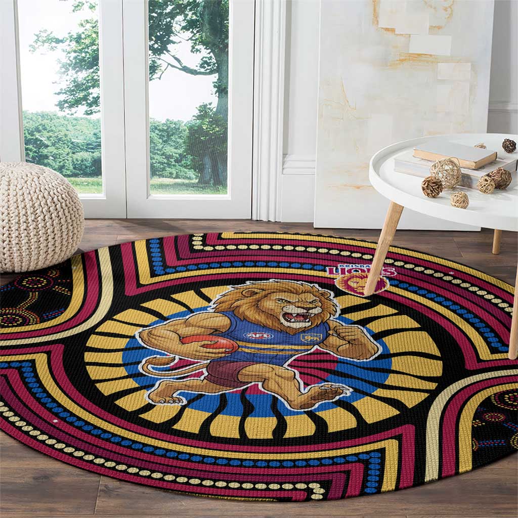 Brisbane Lions Round Carpet Indigenous Monochrome Dot Art Mascot Style