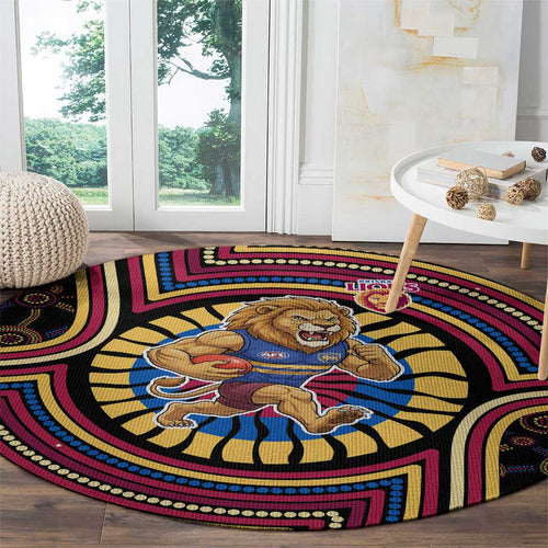 Brisbane Lions Round Carpet Indigenous Monochrome Dot Art Mascot Style