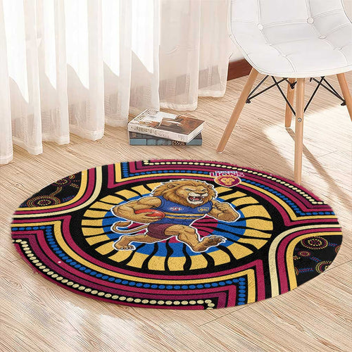 Brisbane Lions Round Carpet Indigenous Monochrome Dot Art Mascot Style