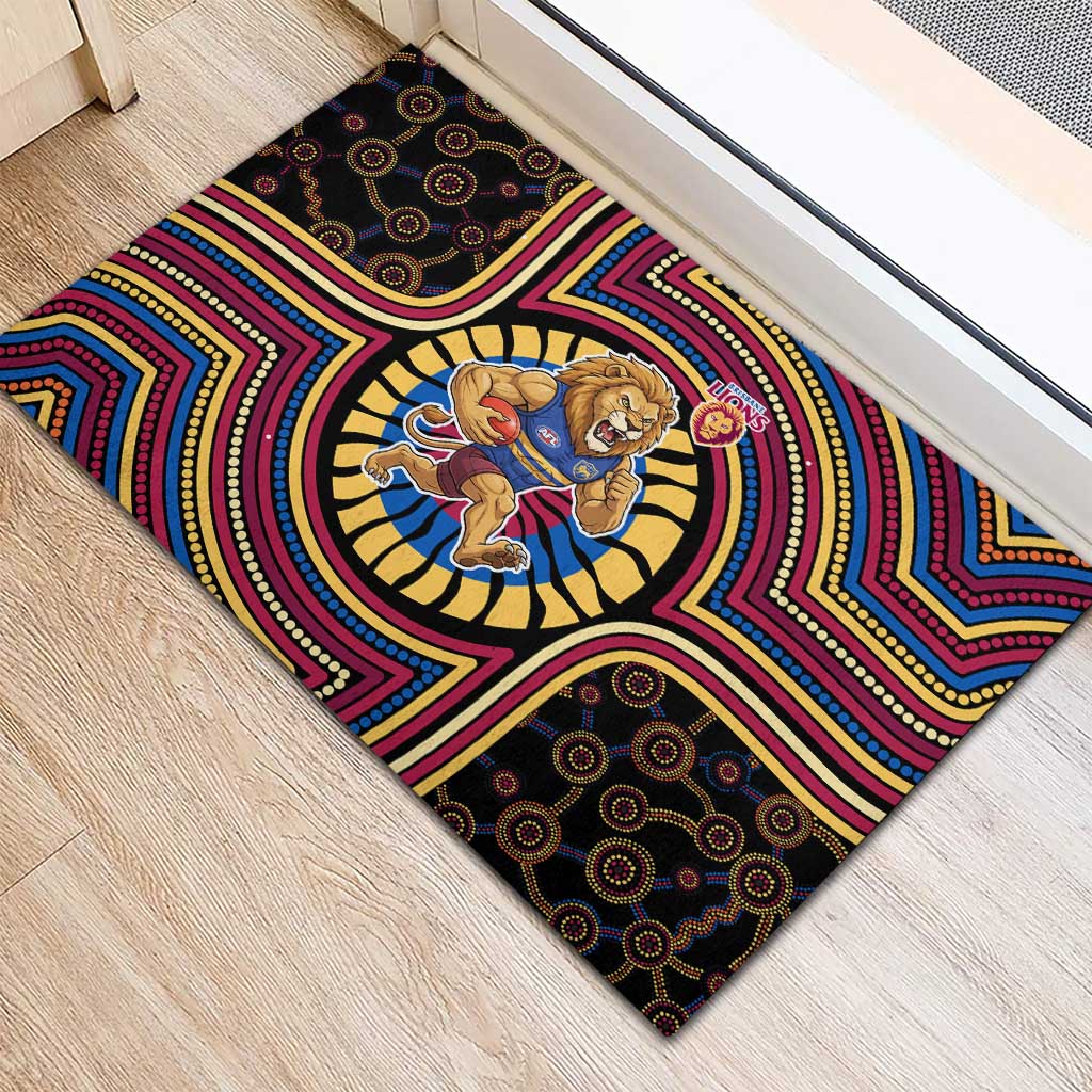 Brisbane Lions Rubber Doormat Indigenous Monochrome Dot Art Mascot Style