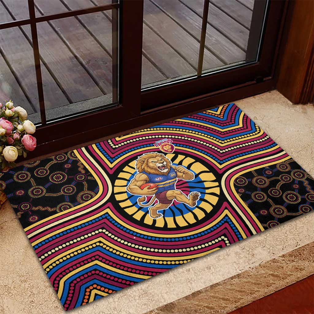 Brisbane Lions Rubber Doormat Indigenous Monochrome Dot Art Mascot Style