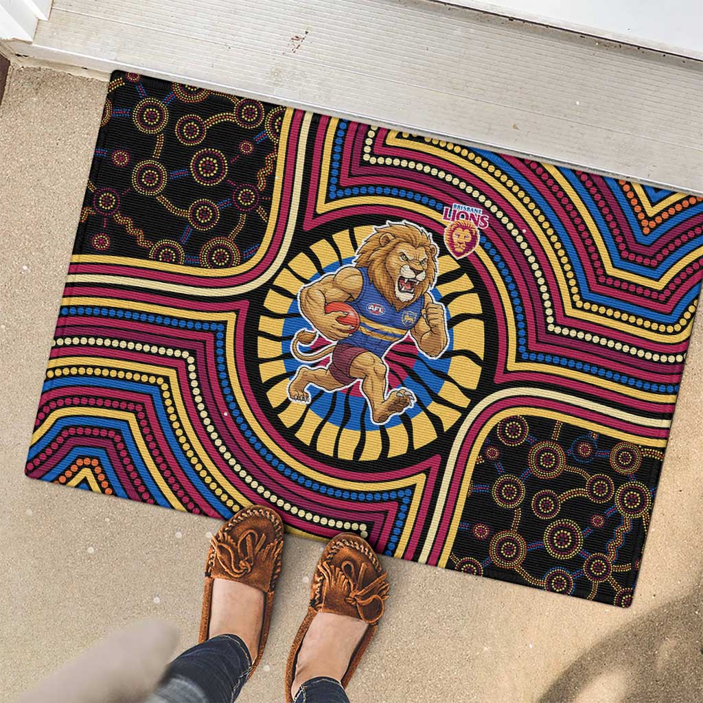 Brisbane Lions Rubber Doormat Indigenous Monochrome Dot Art Mascot Style