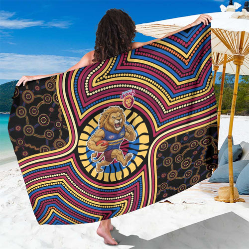 Brisbane Lions Sarong Indigenous Monochrome Dot Art Mascot Style