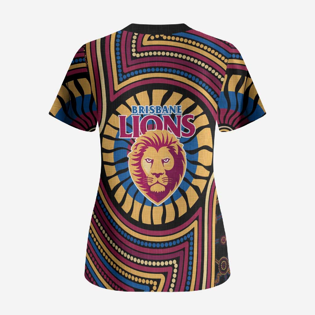 Brisbane Lions Scrub Top Indigenous Monochrome Dot Art Mascot Style