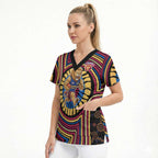 Brisbane Lions Scrub Top Indigenous Monochrome Dot Art Mascot Style