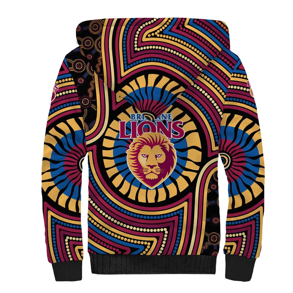 Brisbane Lions Sherpa Hoodie Indigenous Monochrome Dot Art Mascot Style
