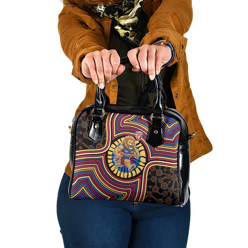 Brisbane Lions Shoulder Handbag Indigenous Monochrome Dot Art Mascot Style