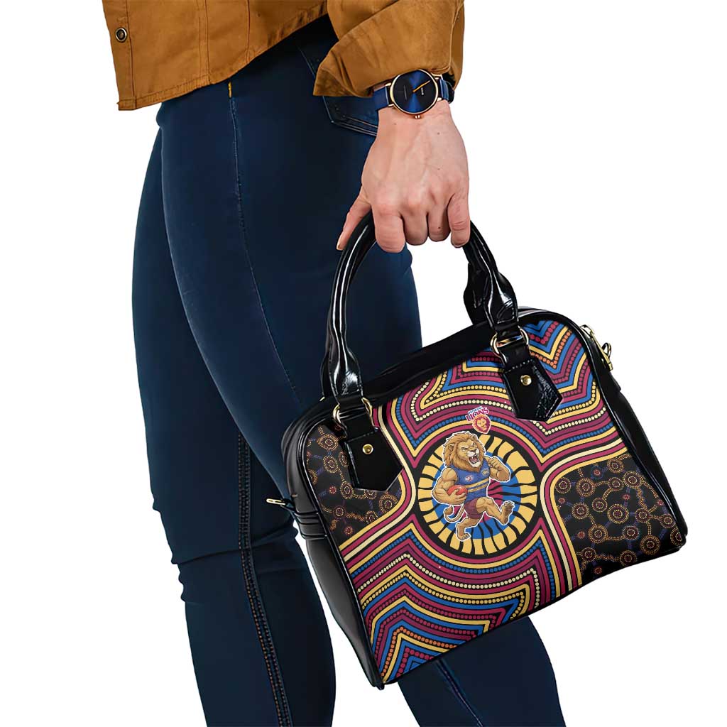 Brisbane Lions Shoulder Handbag Indigenous Monochrome Dot Art Mascot Style